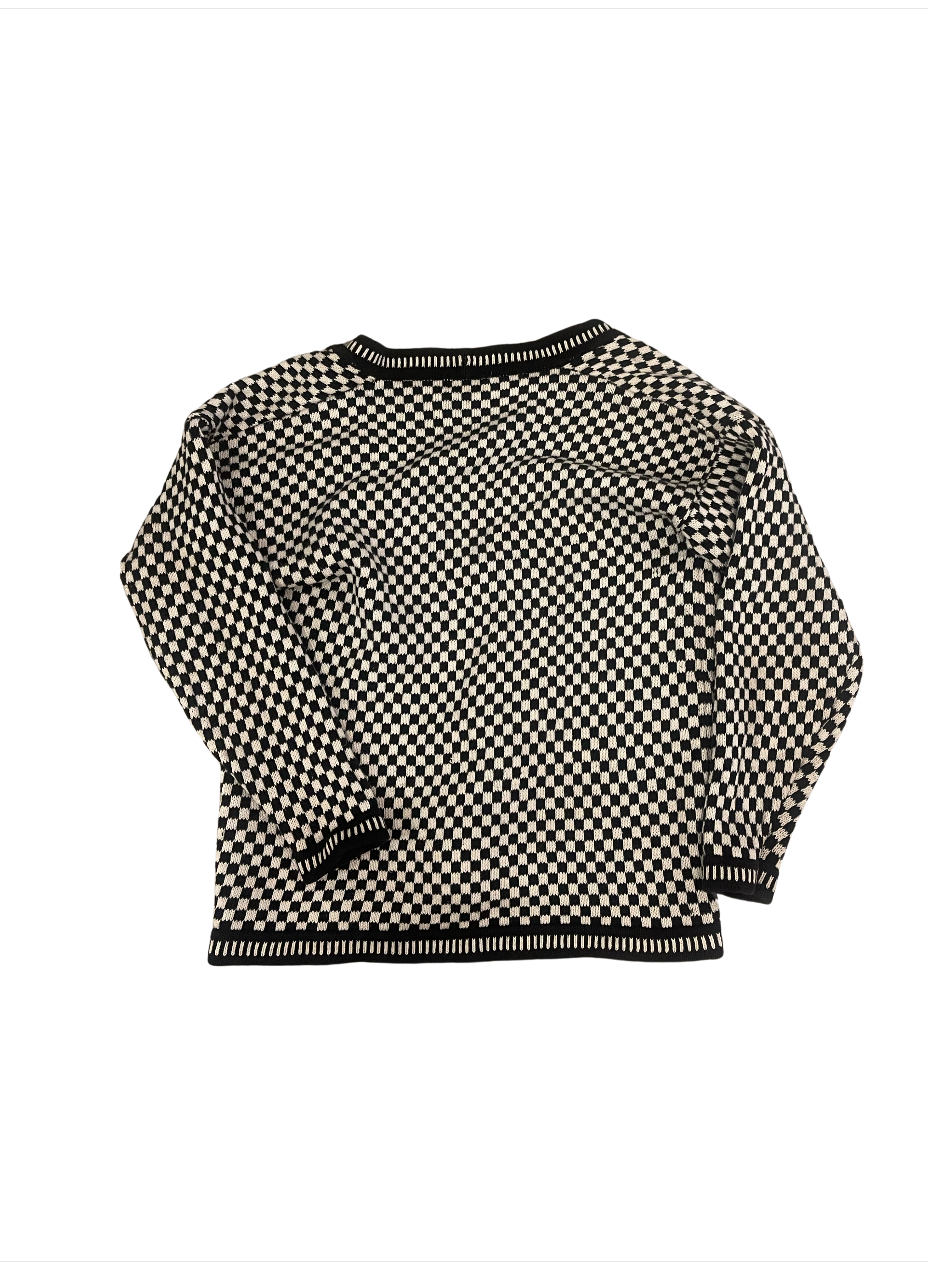 Vintage Keds Classic Black and White Checkered Long V Neck Sweater