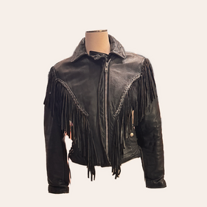 Vintage Fashion By Rose Black Fringe Moto Leather Jacket