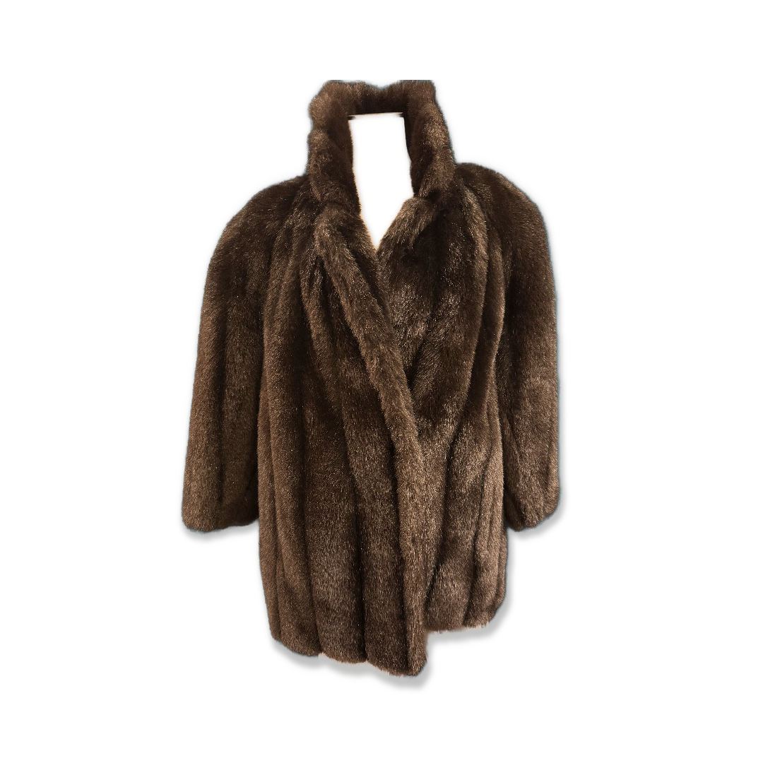 Dark Brown Vintage Made in the USA Faux Fur Coat