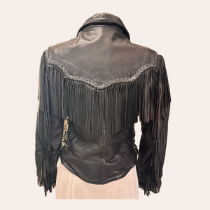 Vintage Fashion By Rose Black Fringe Moto Leather Jacket