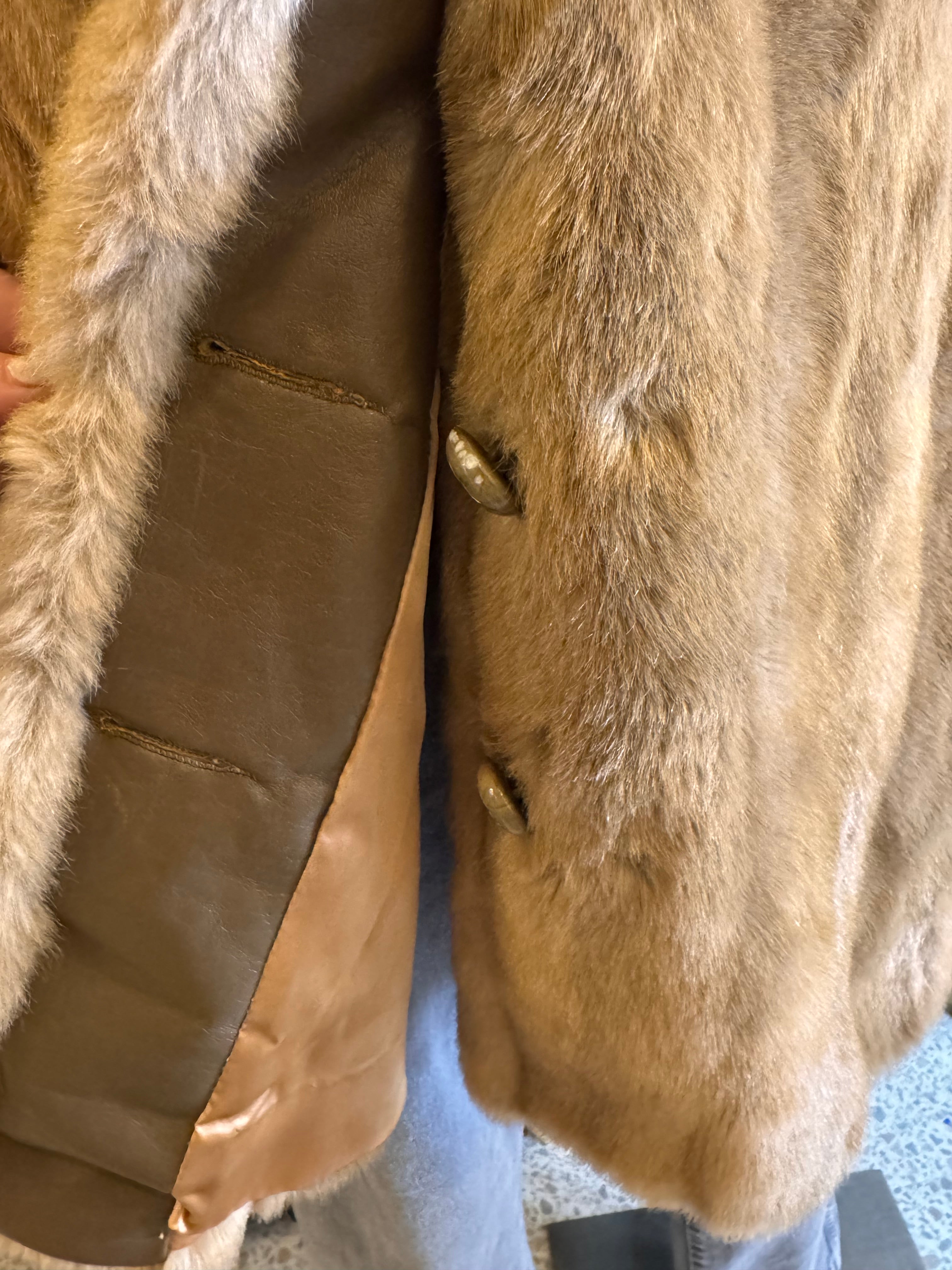 Vintage Light Brown Button up Faux Fur Coat