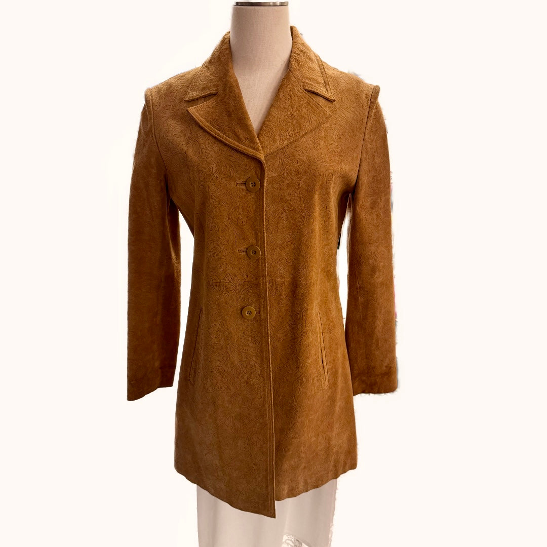 Vintage Tan Wilsons Leather Maxima Mid Length Embossed Suede Coat