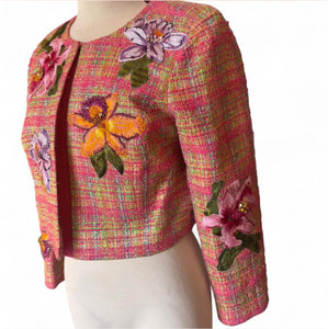 Embroidered Floral Check Jacket |Carolina Herrera