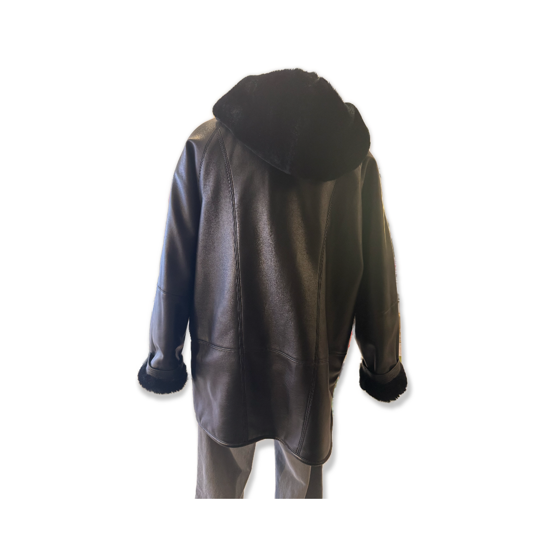 Vintage Marc Mattis Black Faux Fur Reversible Hoodie Coat