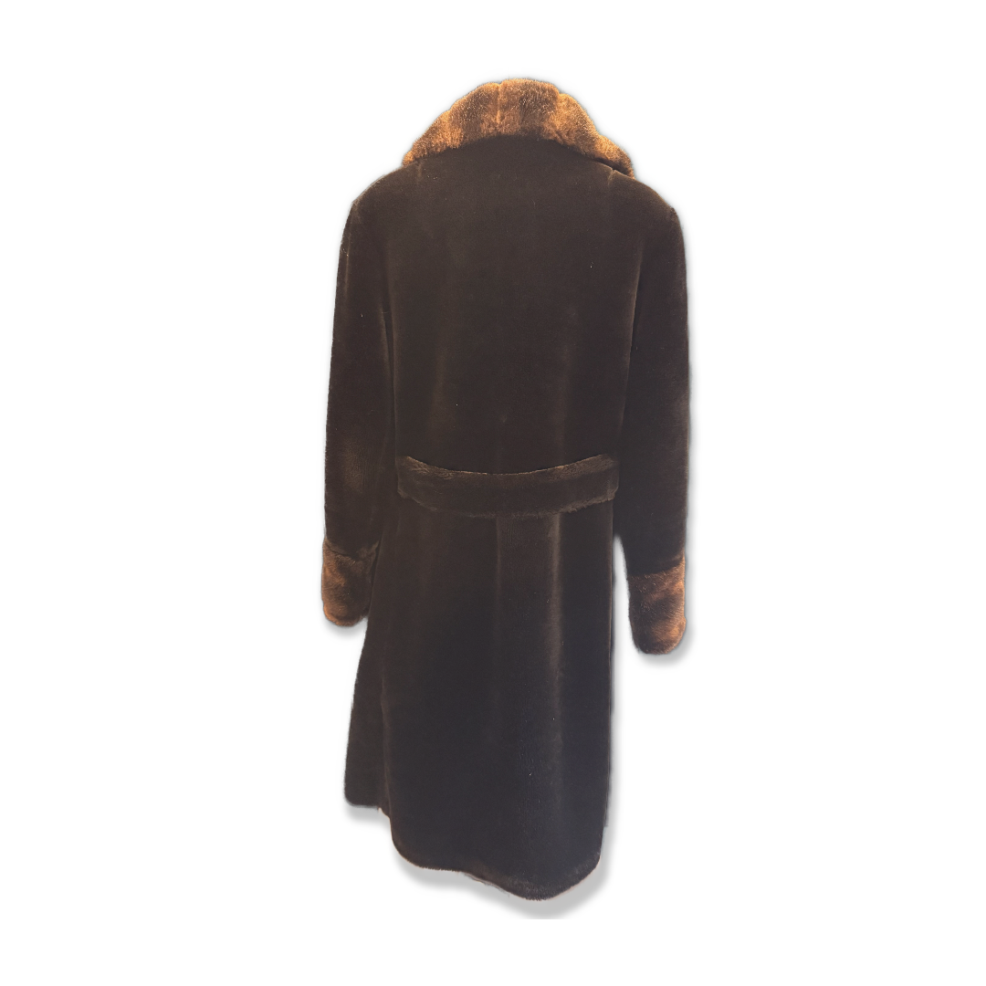 Black Multi Vintage Double Breasted Faux Fur Coat