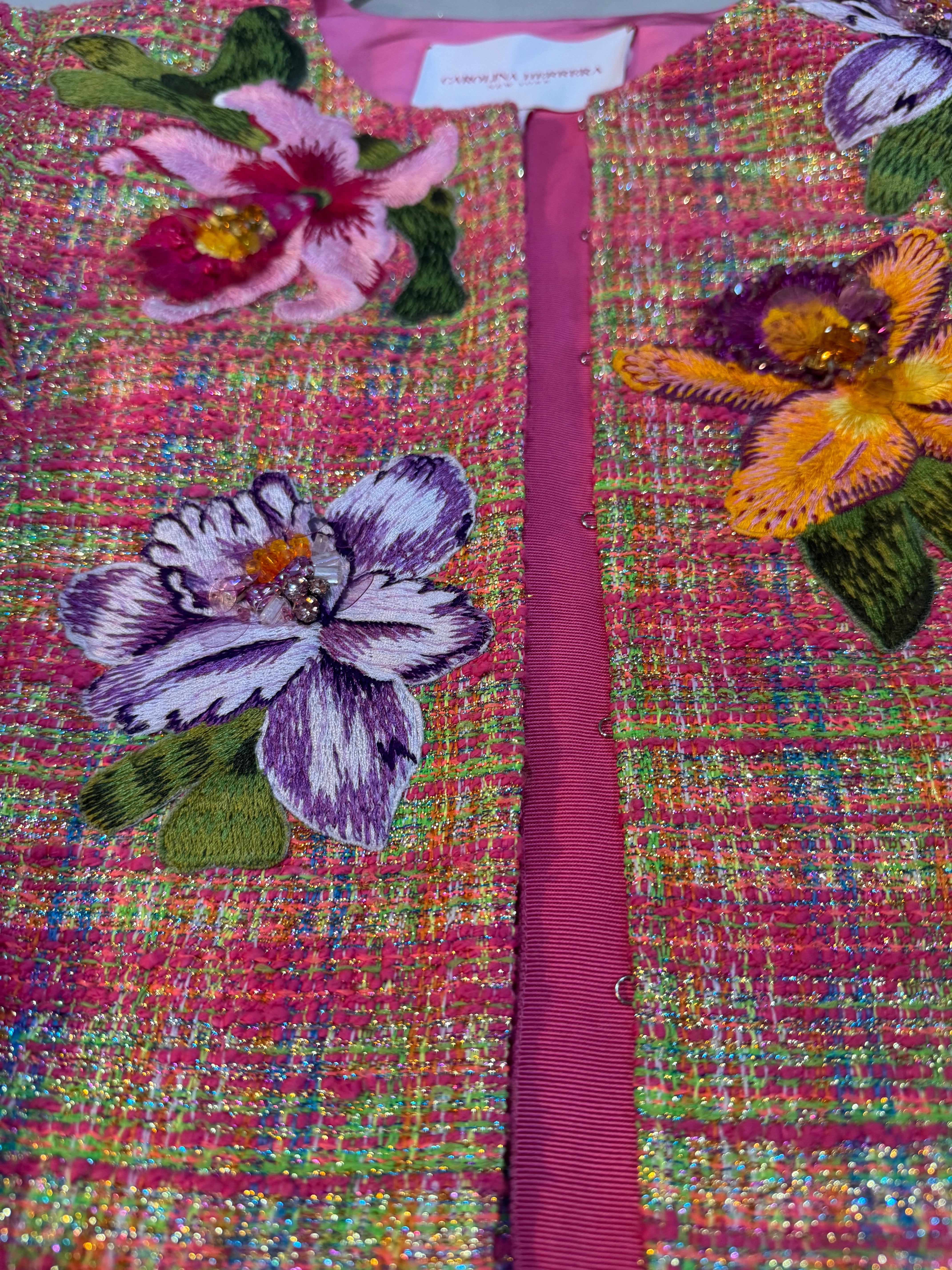 Embroidered Floral Check Jacket |Carolina Herrera
