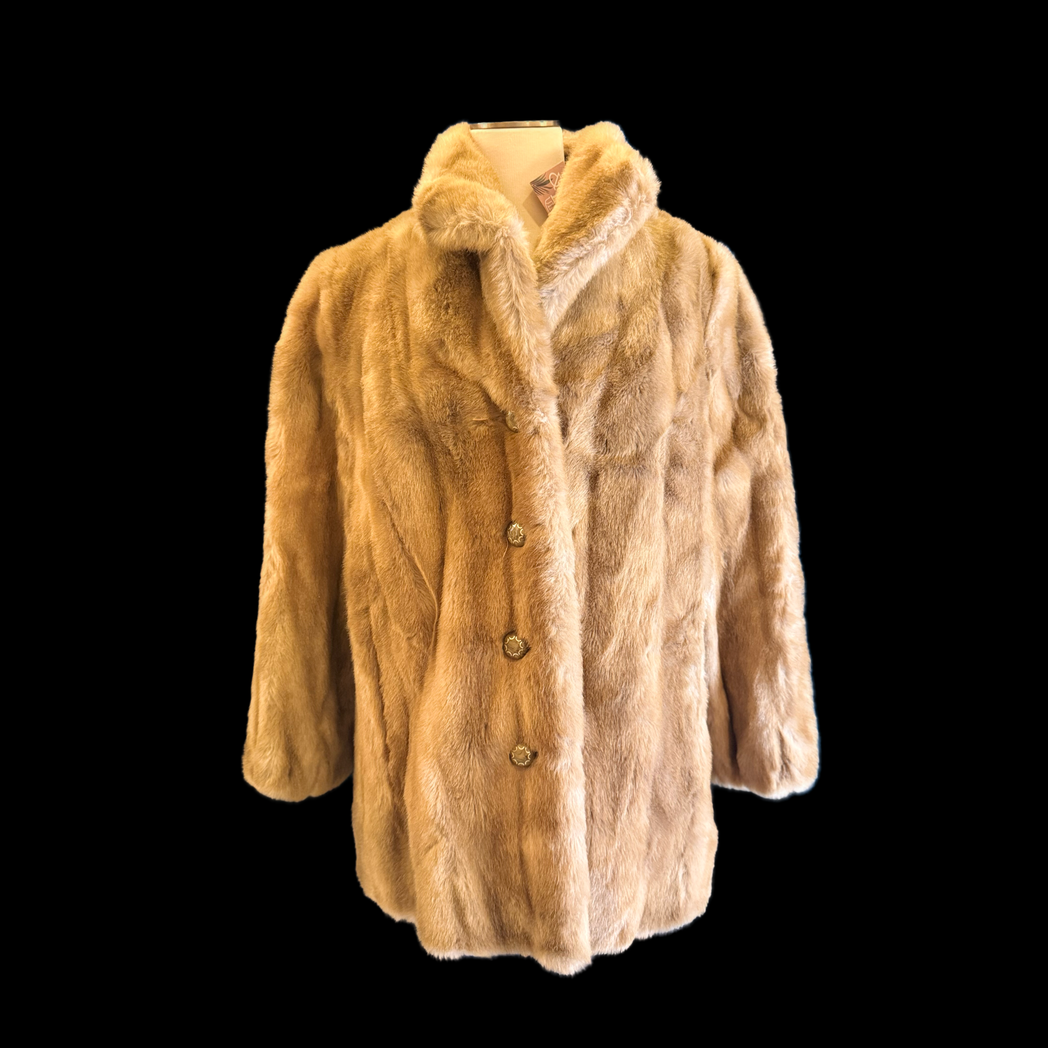 Vintage Light Brown Button up Faux Fur Coat