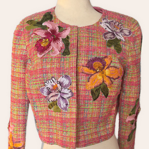 Embroidered Floral Check Jacket |Carolina Herrera
