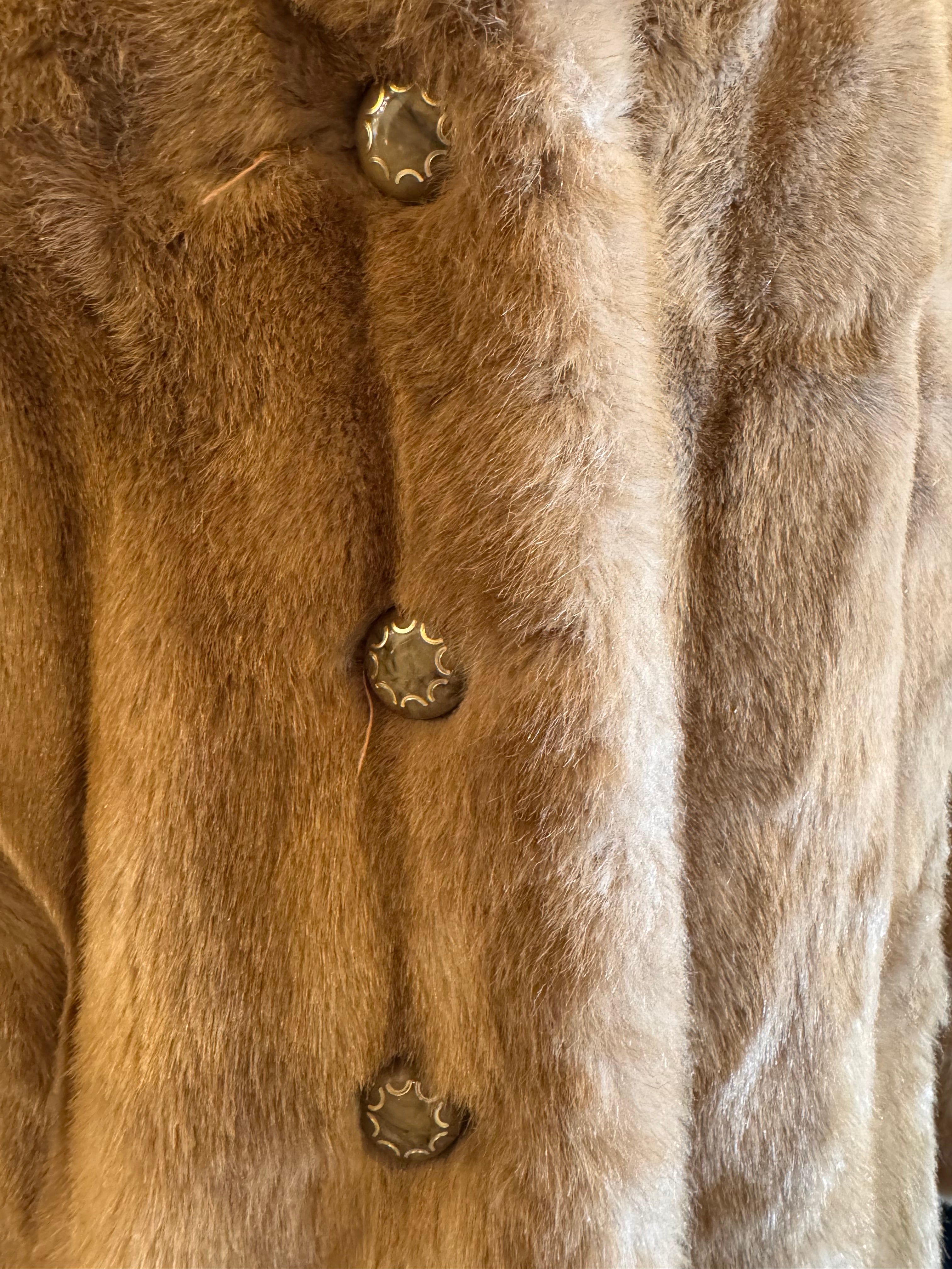 Vintage Light Brown Button up Faux Fur Coat