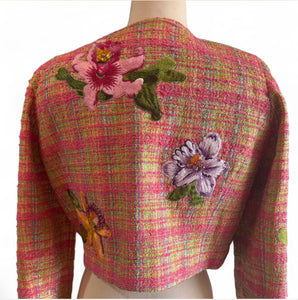 Embroidered Floral Check Jacket |Carolina Herrera