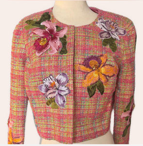 Embroidered Floral Check Jacket |Carolina Herrera
