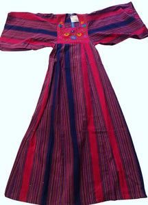 1970s BOHO Floral and Striped Dress made in Mexico.